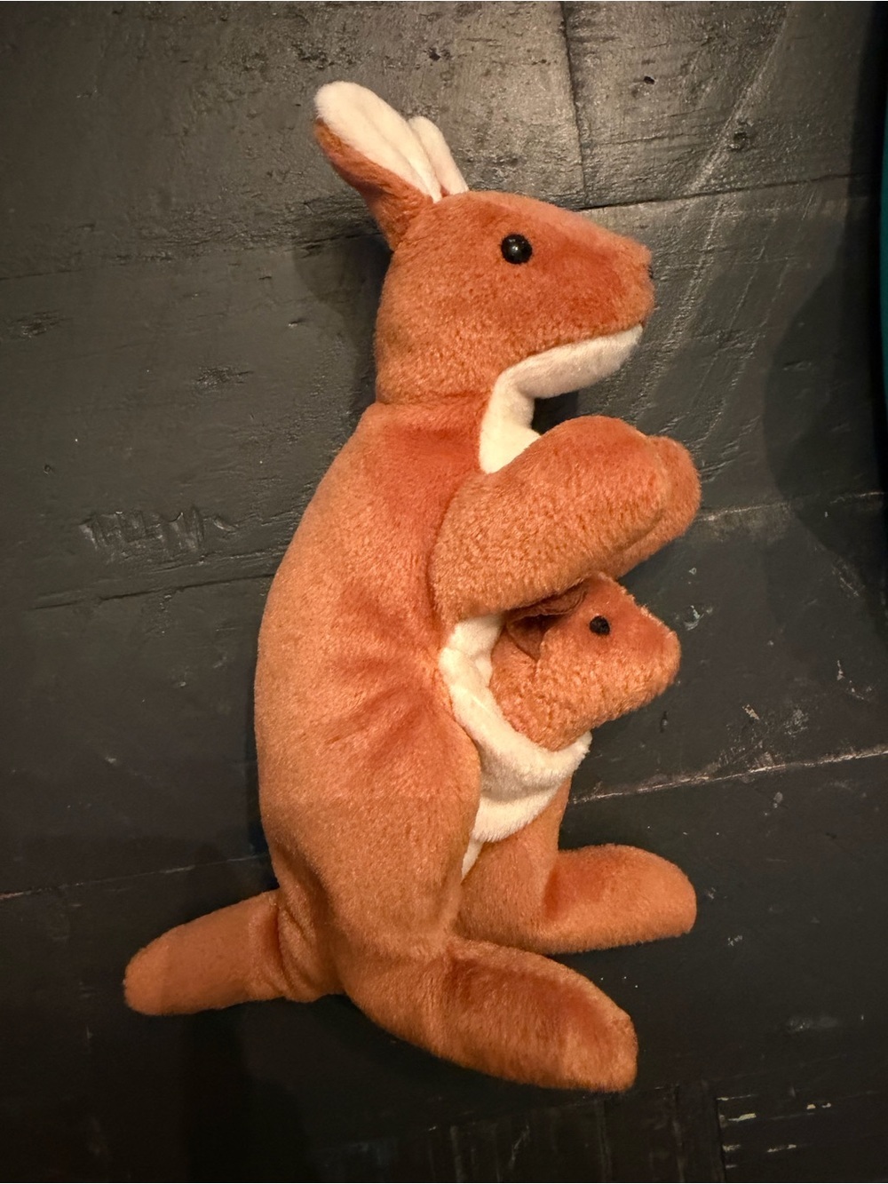 Pouch beanie babies Kangaroo with Joey Stuffed Animal - Brown